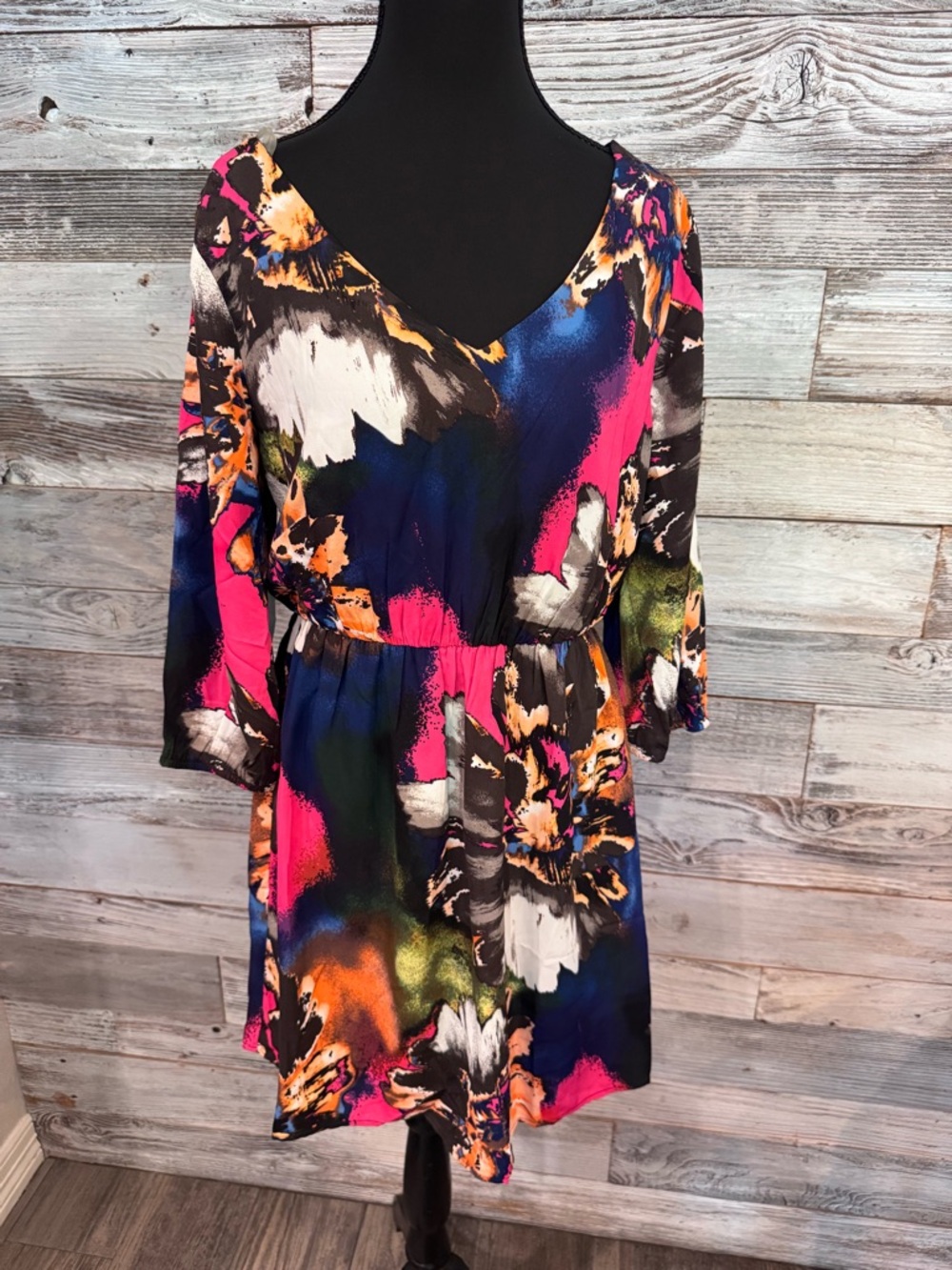 Pink Owl Multicolor Abstract V-Neck Mini Dress